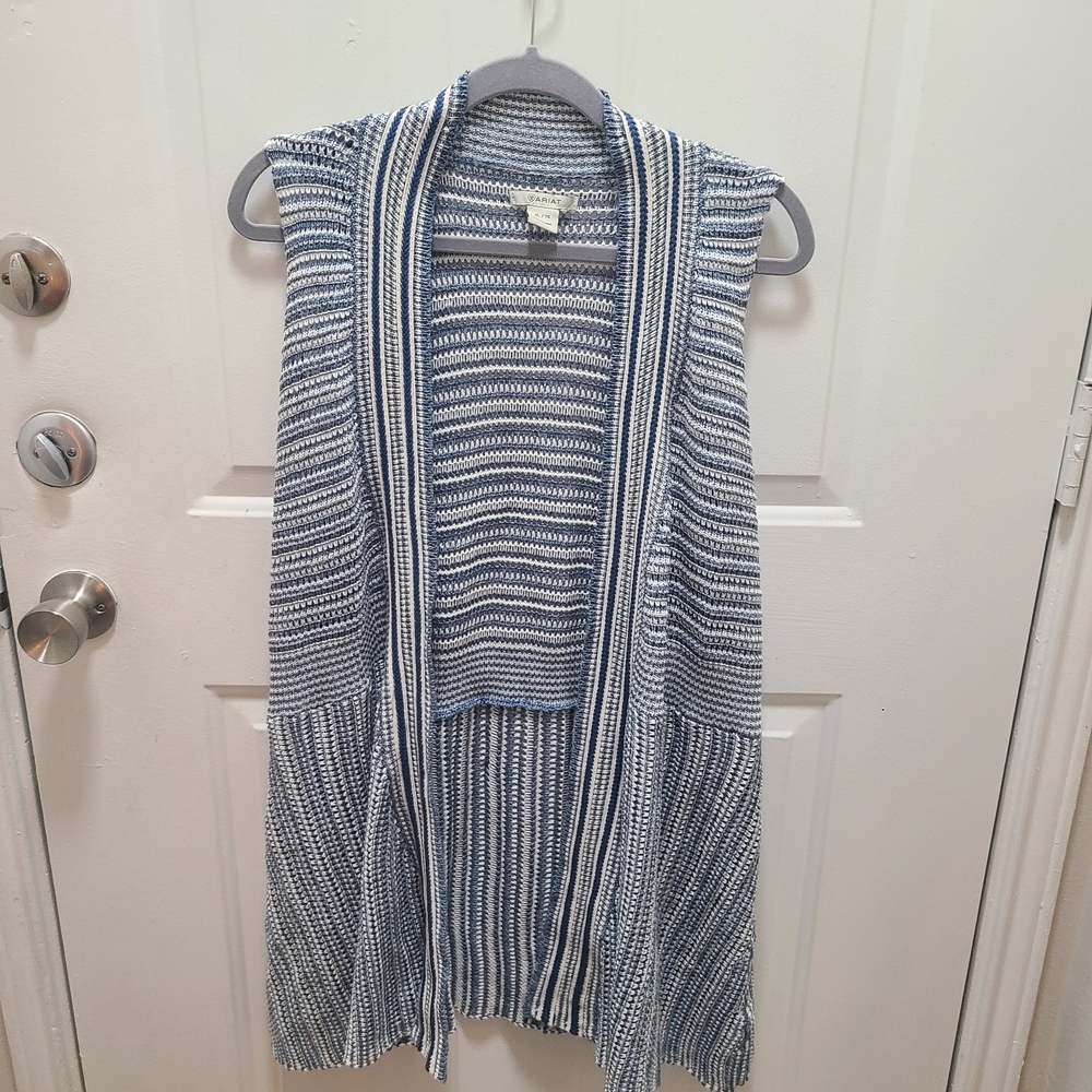Ariat Womens XL Maxi Sweater Vest Blue and White Acyrlic Top